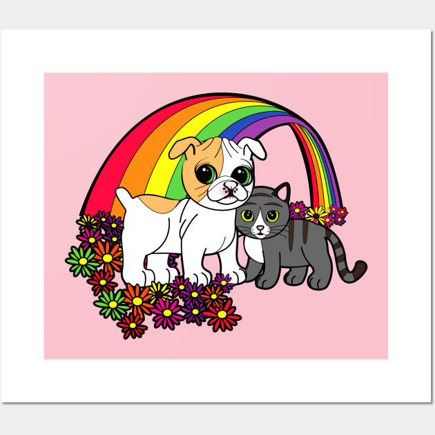 Cute Puppy and Kitty over the Rainbow Wall Art by PenguinCornerStore